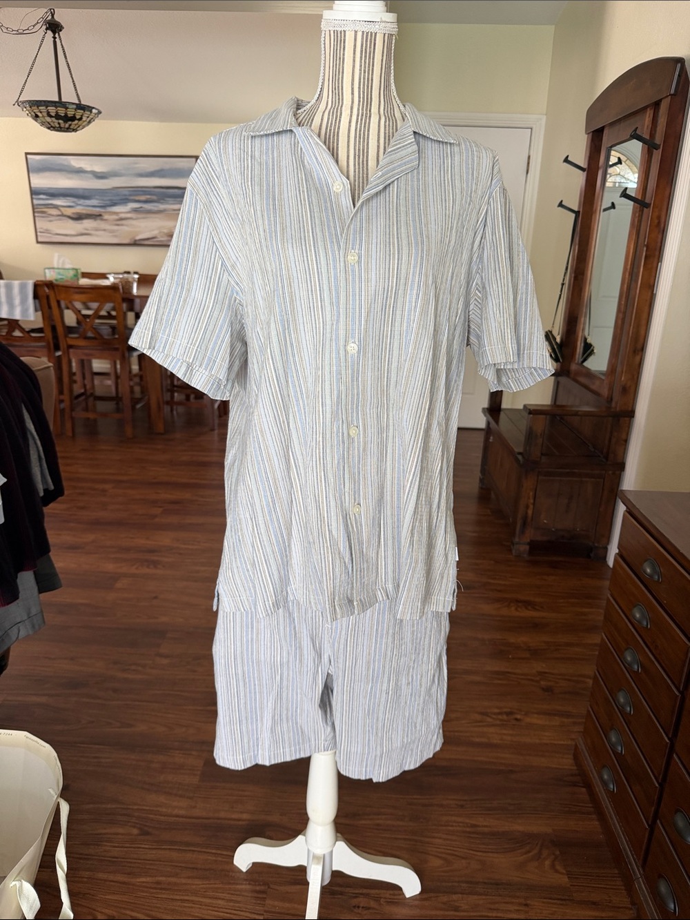 7Diamonds Light Blue Stripe Short Sleeve Button-Up Shirt and Shorts